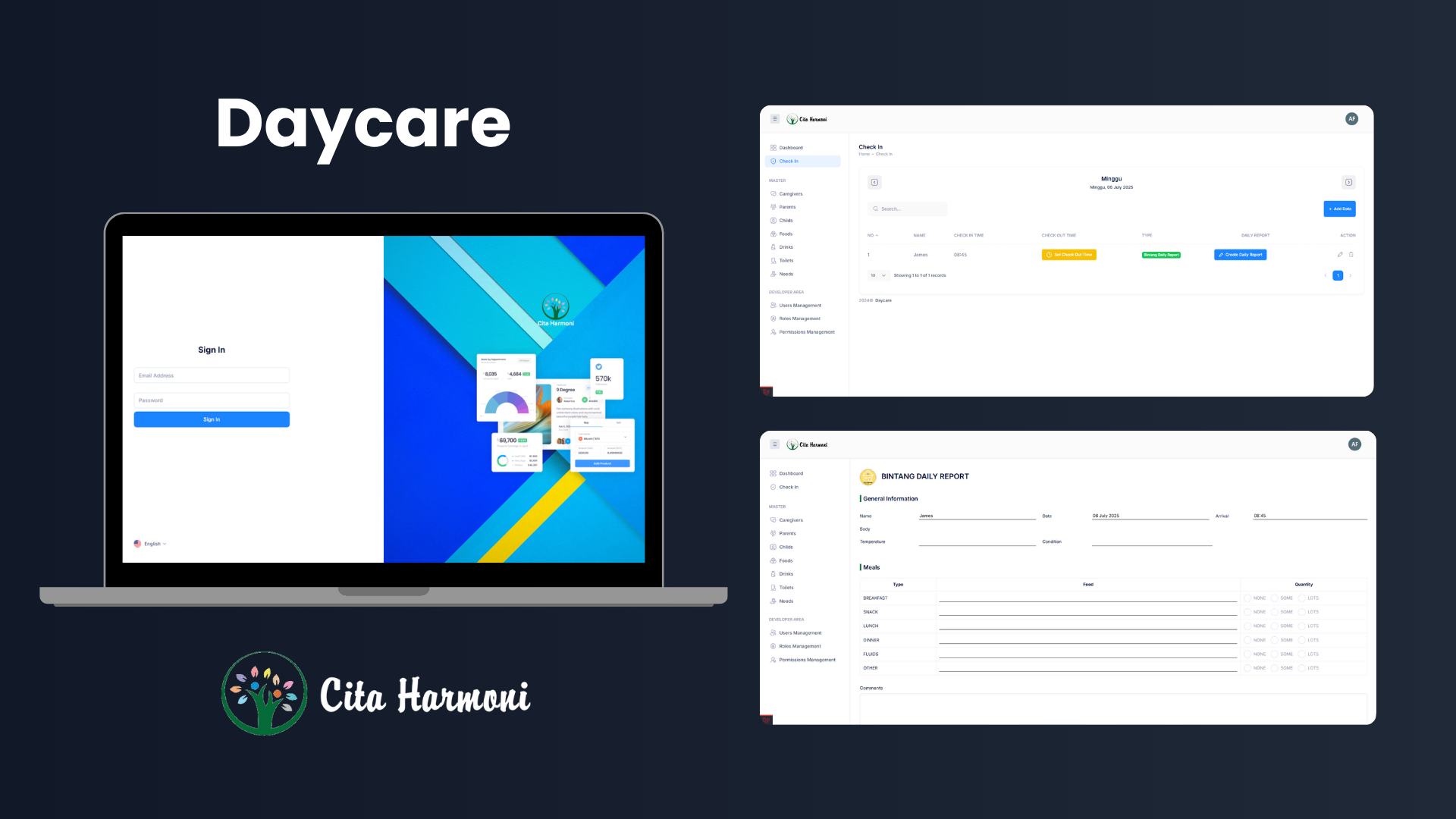 Citaharmoni Daycare interface